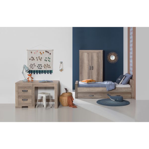 Kidsmill Brent Kinderkamer Oldwood | Bed 90 x 200 cm   Bureau   Kast 3-Deurs