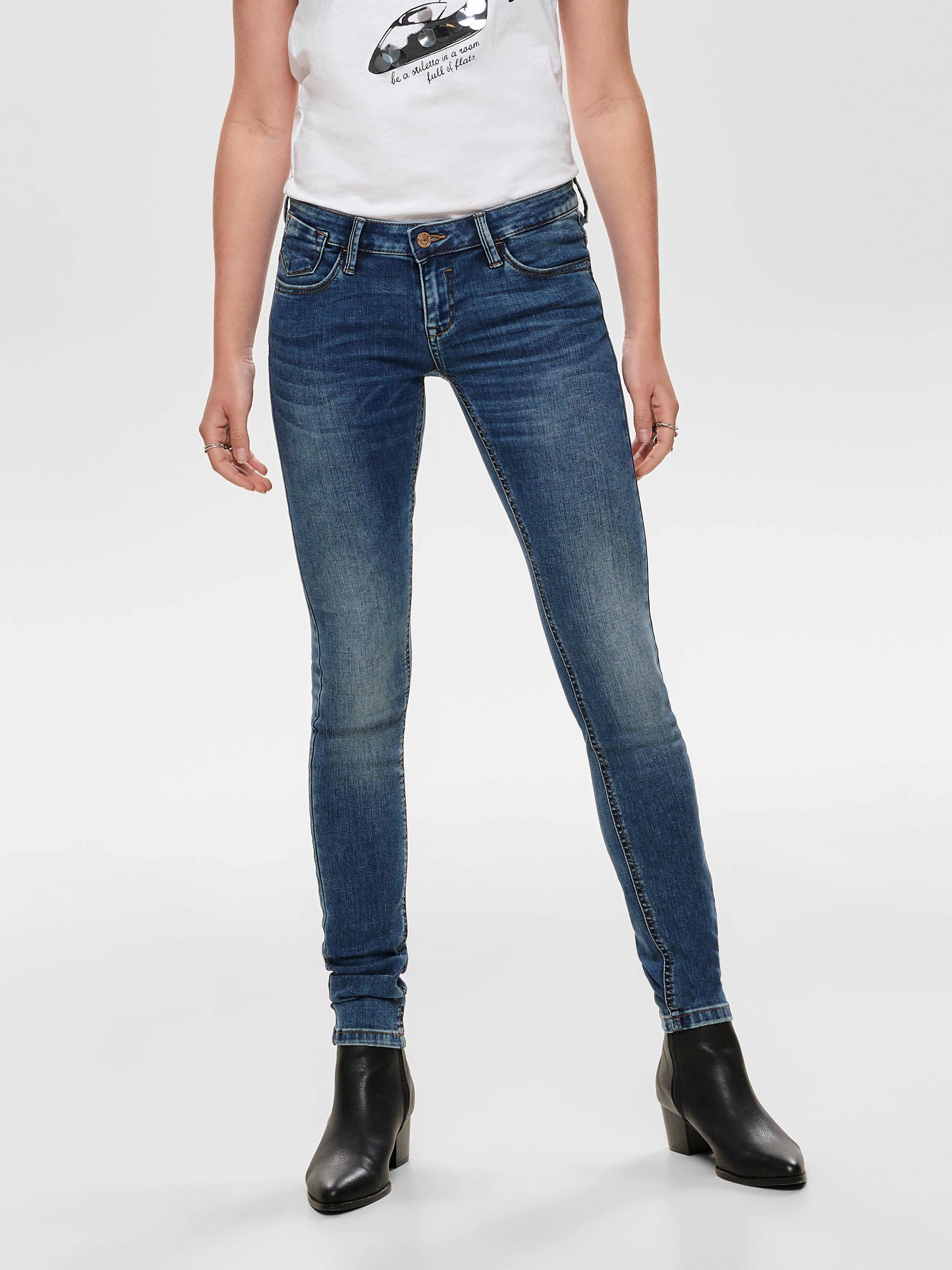 ONLCORAL Sehr niedrige Taille Skinny Fit Jeans Dark Blue Denim