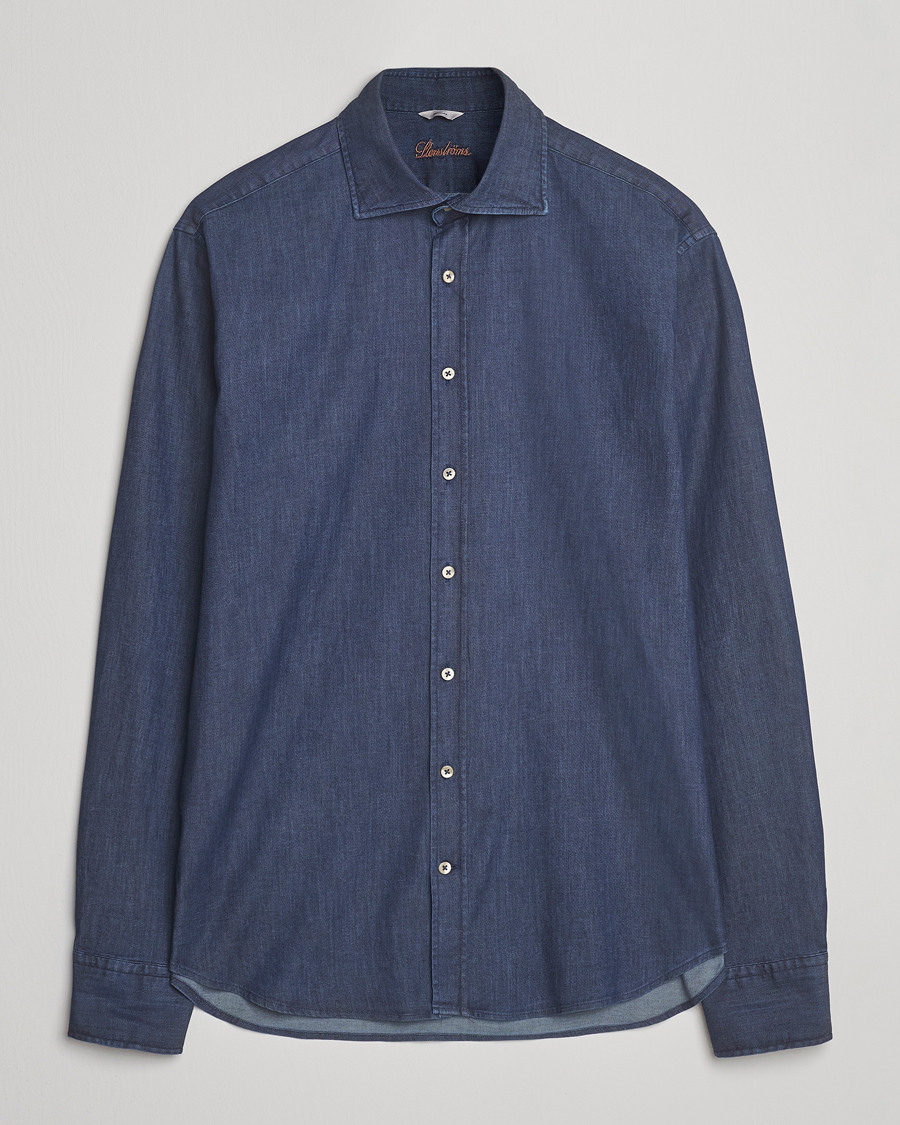 Stenströms Regular Fit Garment Washed Shirt Dark Denim