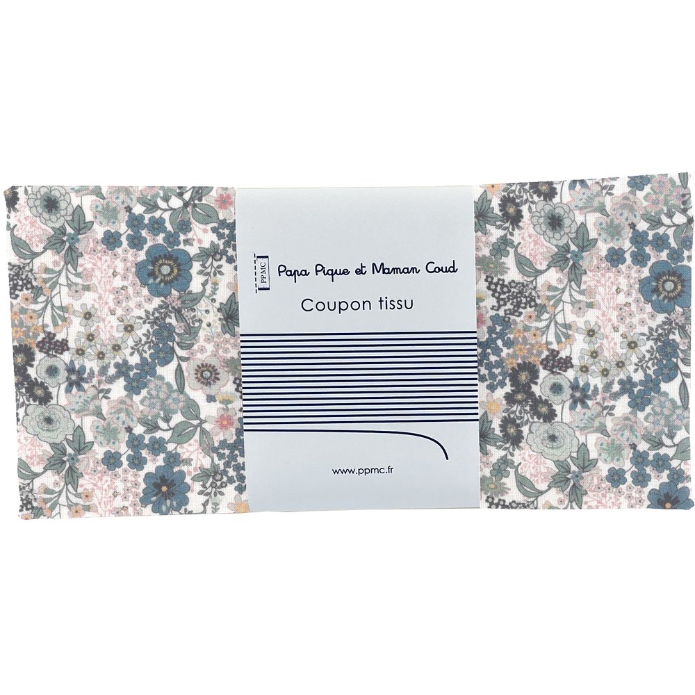 Coupon Tissu 50 Cm Ex2230 Fleuri Gris Bleu