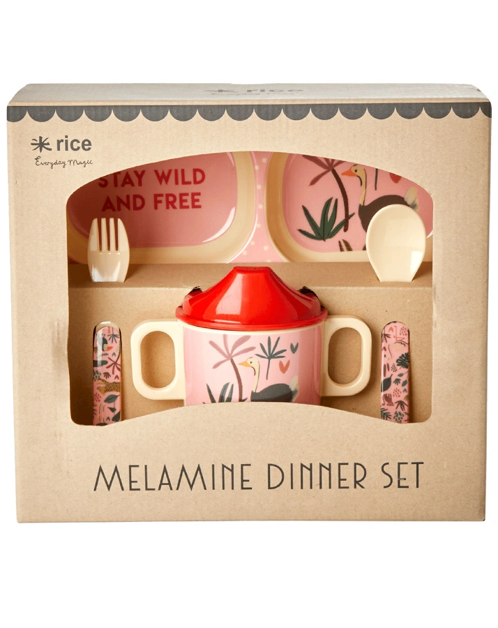 Melamin-Geschirrset JUNGLE ANIMALS 4-teilig in rosa