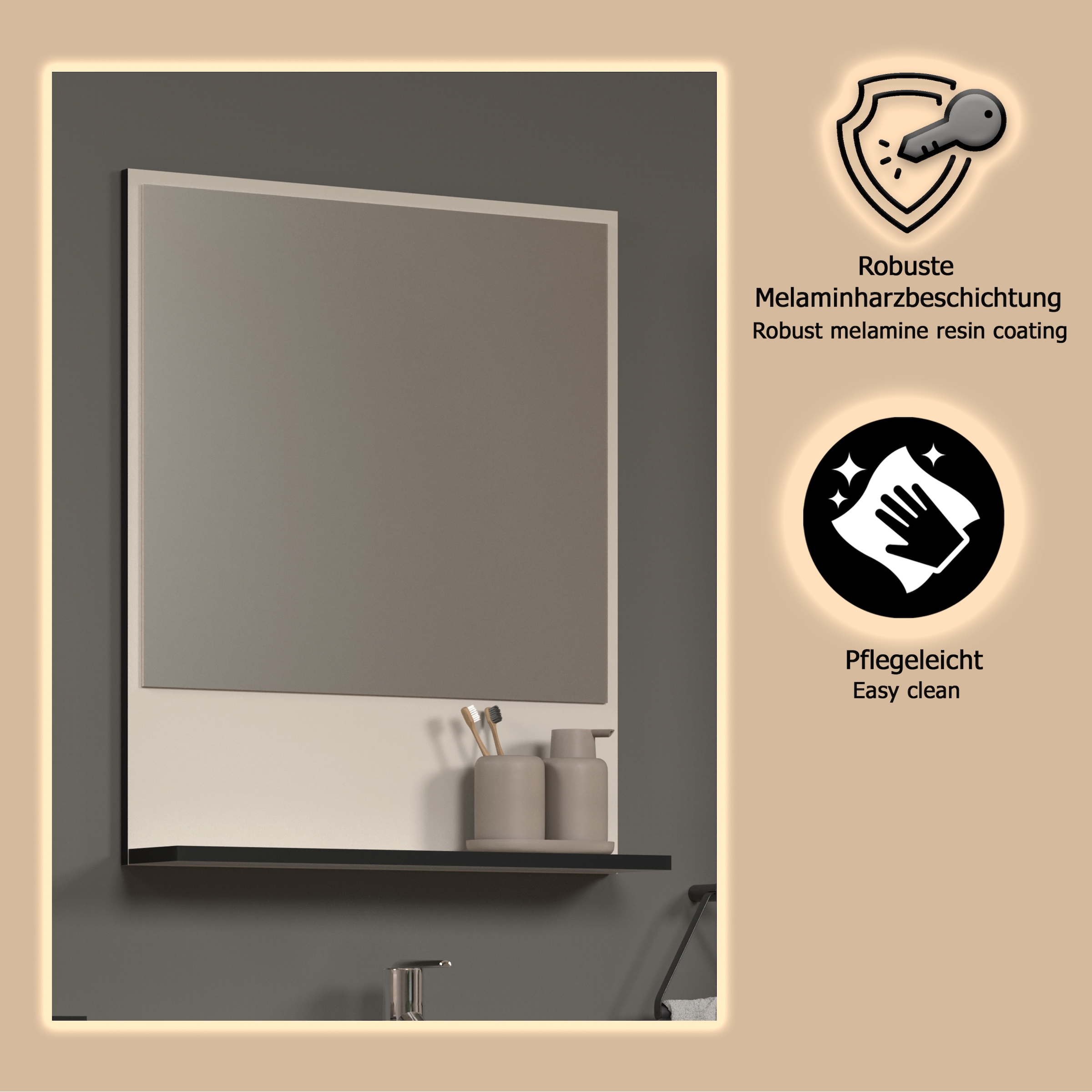 welltime Badspiegel »Amrum« Wandspiegel mit Ablage - (B/T/H) wahlweise 60 bis 80/14/74 cm