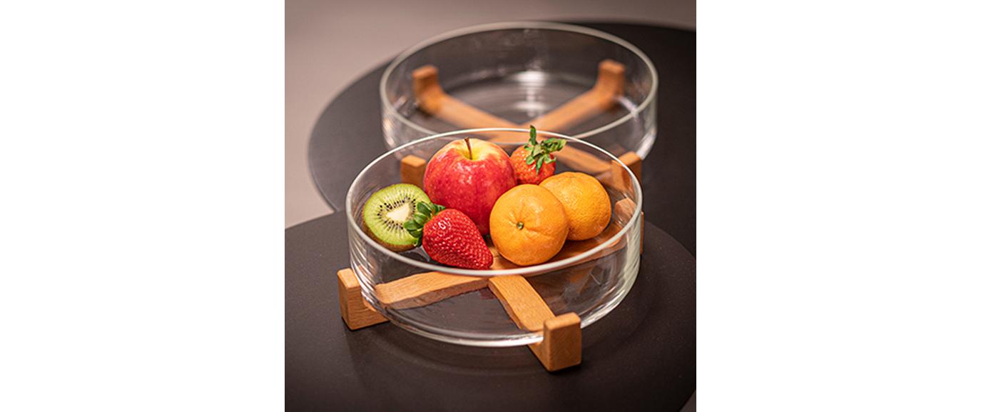 Schale Mela gross 1 Stück, Braun/Transparent<br>Dekorative Schale mit Holzgestell