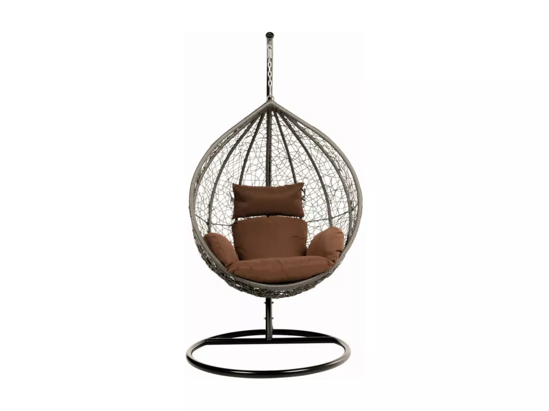 HOME DELUXE - Chaise suspendue CIELO - gris, hauteur 200 cm - avec cadre, coussins d'assise et de dossier I chaise suspendue en polyrotin balançoire de jardin panier suspendu