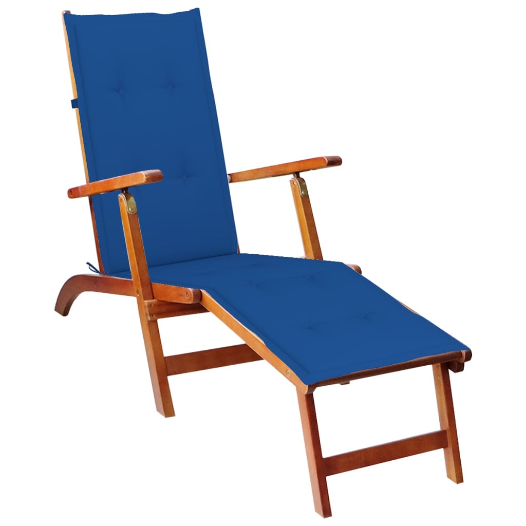 Transat chaise longue bain de soleil lit de jardin terrasse meuble d'extérieur avec repose-pied et coussin acacia solide 02_0