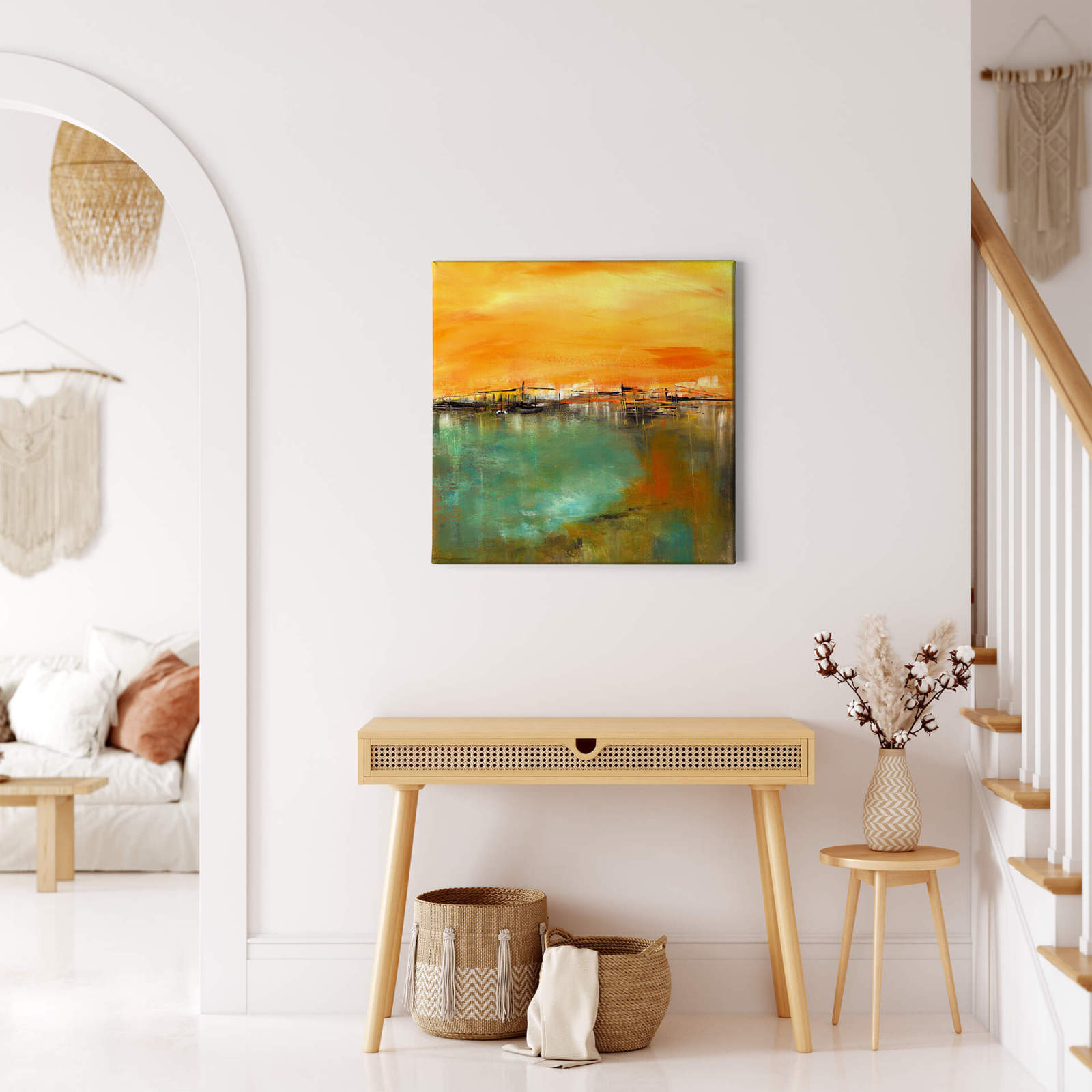 Leinwandbild AM WASSER - orange-grün - 50x50 cm