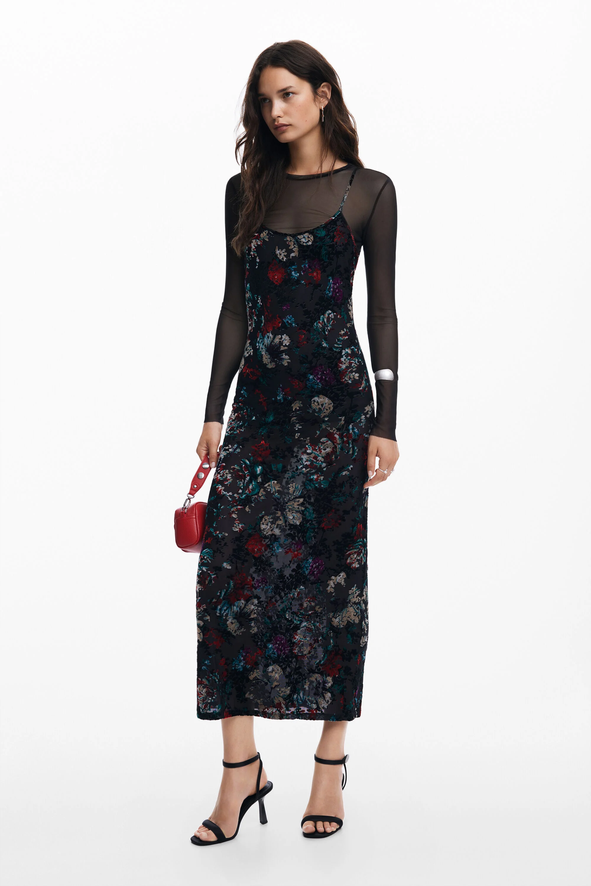 Vestido combinado de malha
