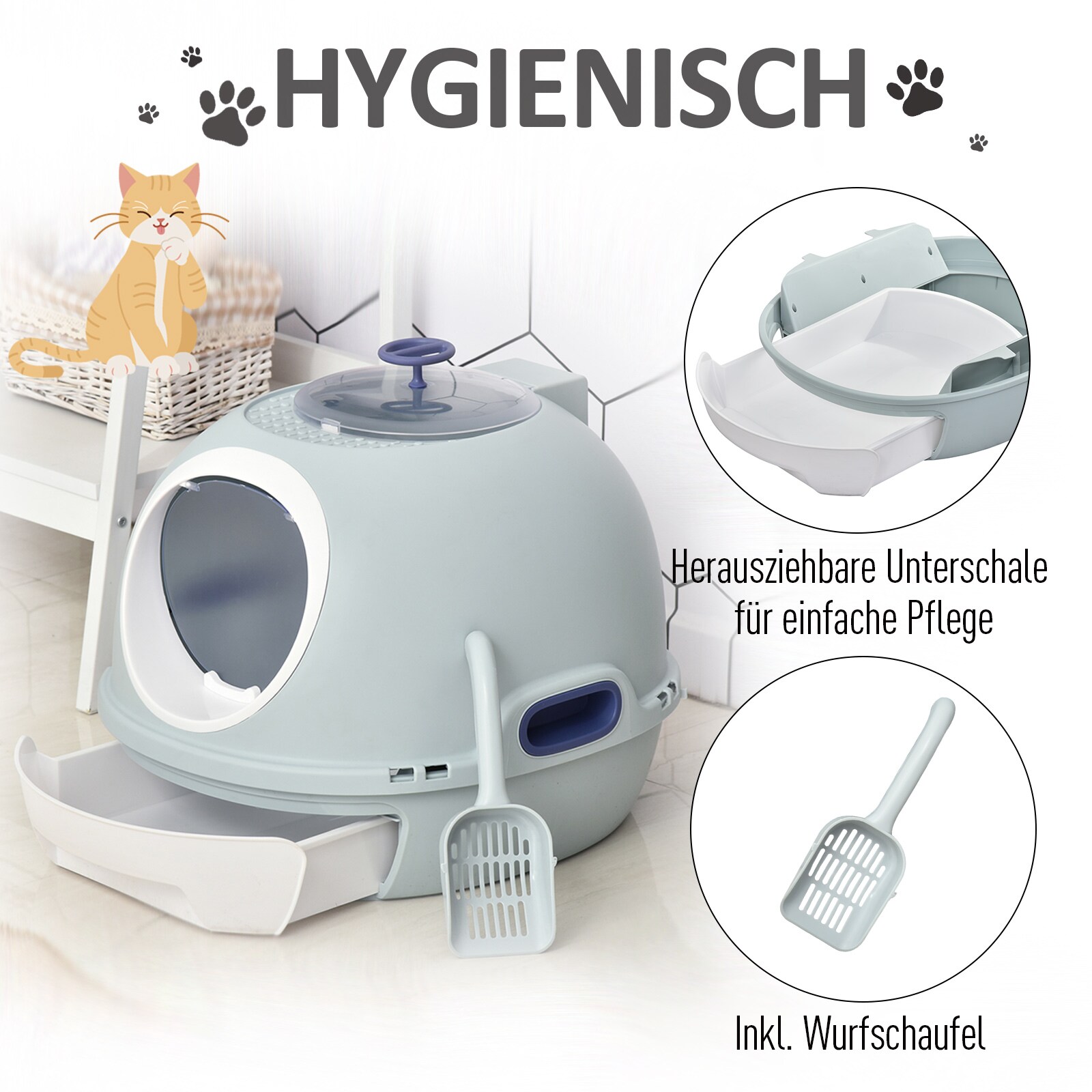PawHut Katzentoilette mit Katzenklappe 47 x 55 x 44 cm (BxTxH)