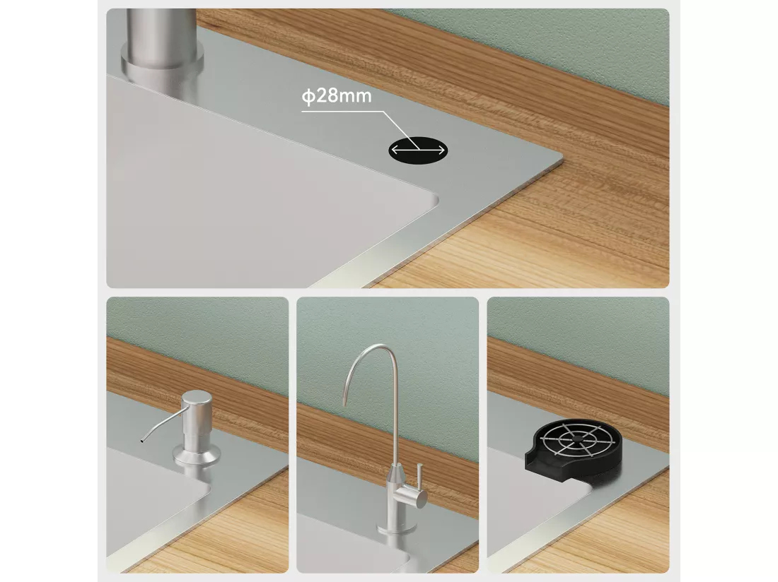 Évier Cuisine 1 Bac 44*49*20 CM,Lavabo Cuisine avec Distributeur Savon,Inox 304,Évier encastré/à Poser Évier avec Trou de Montage pour Robinet