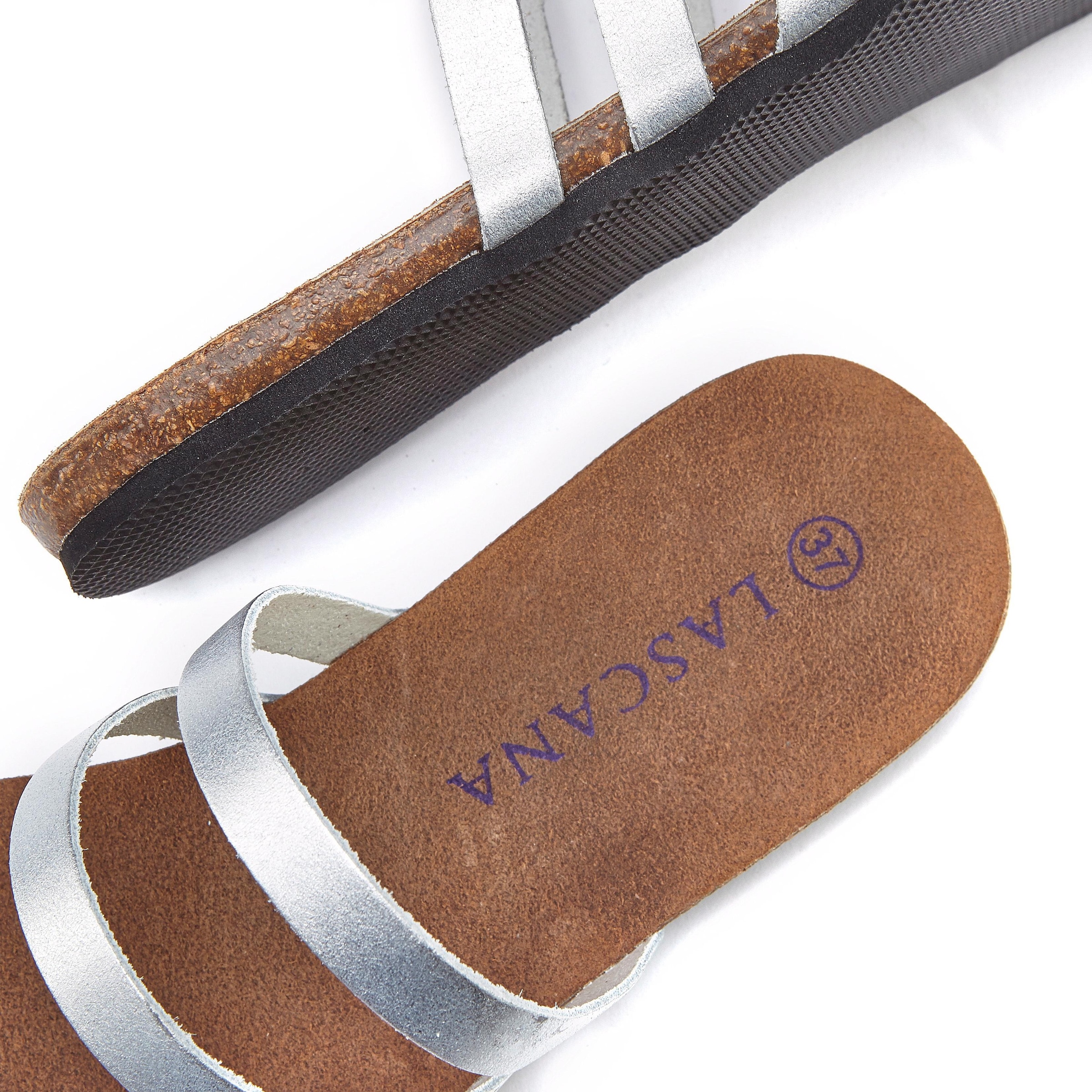 LASCANA Zehentrenner  Sandale, Pantolette aus Leder im Metallic-Look
