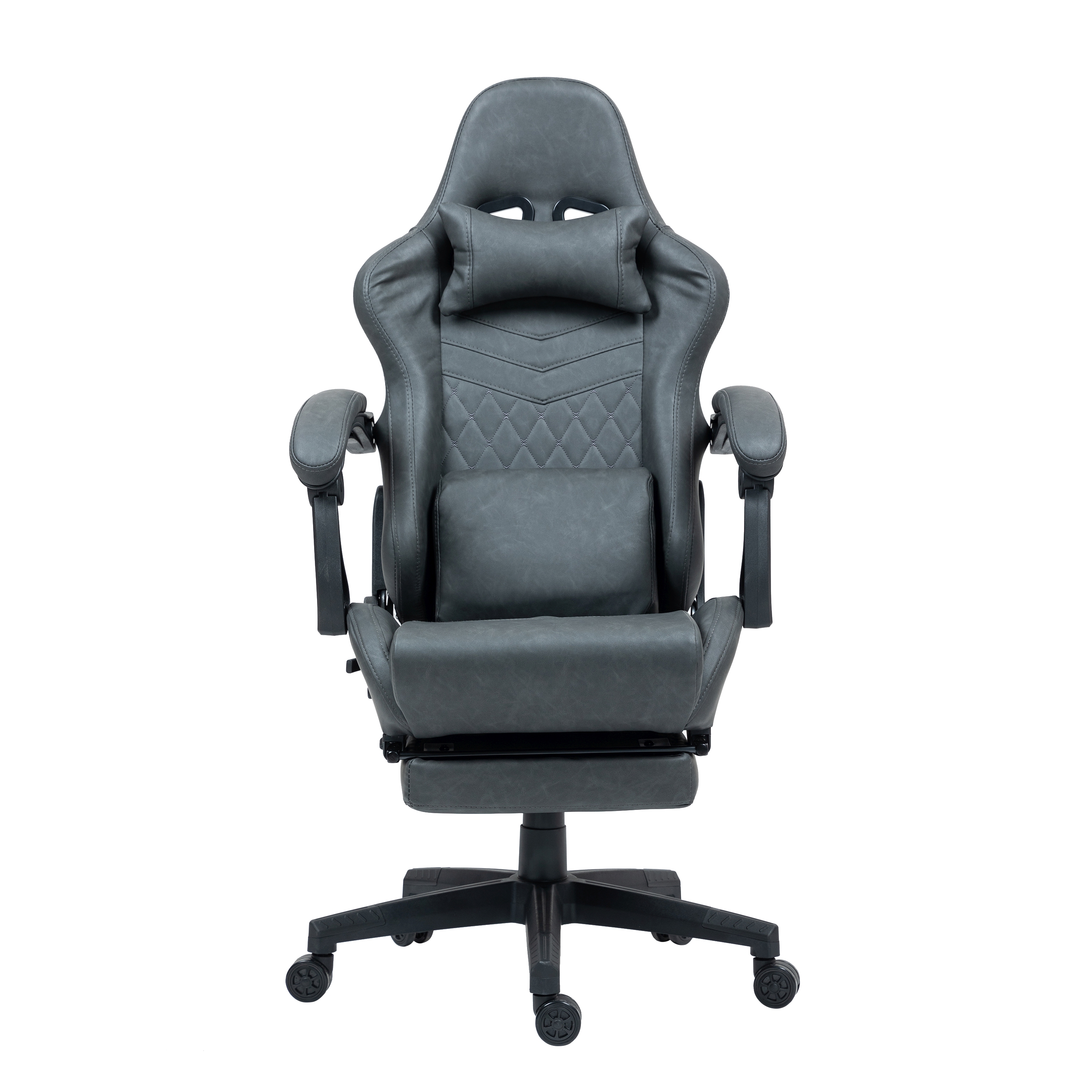Gamingstuhl Bürostuhl Leder mit Massagefunktion GREG grau