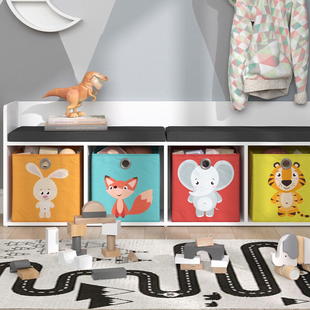 Vicco Bank-Regal Bücherregal Kinderregal Luigi Hellgrau 107x89 cm modern Faltbox Sitzbank Kinderzimmer Regal Wandregal Spielzeugregal Dekoregal Standregal Aufbewahrung Würfelregal Regal-Bank-Kombi