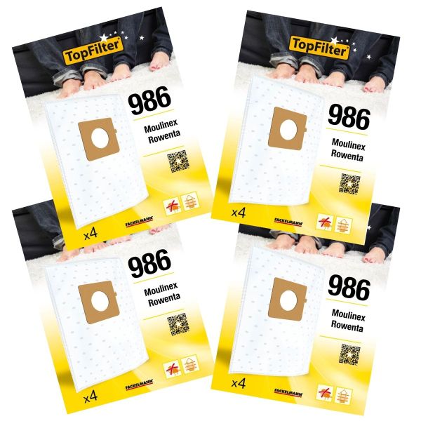 Lot de 4 packs de 4 sacs aspirateur 64986 pour Rowenta et Moulinex Pre