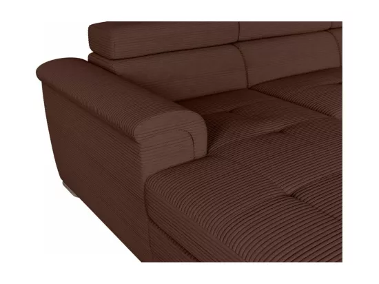 Canapé panoramique 6 places Paola convertible avec 2 coffres en velours côtelé - Marron - L320,5 x P188 x H76cm - Loungitude