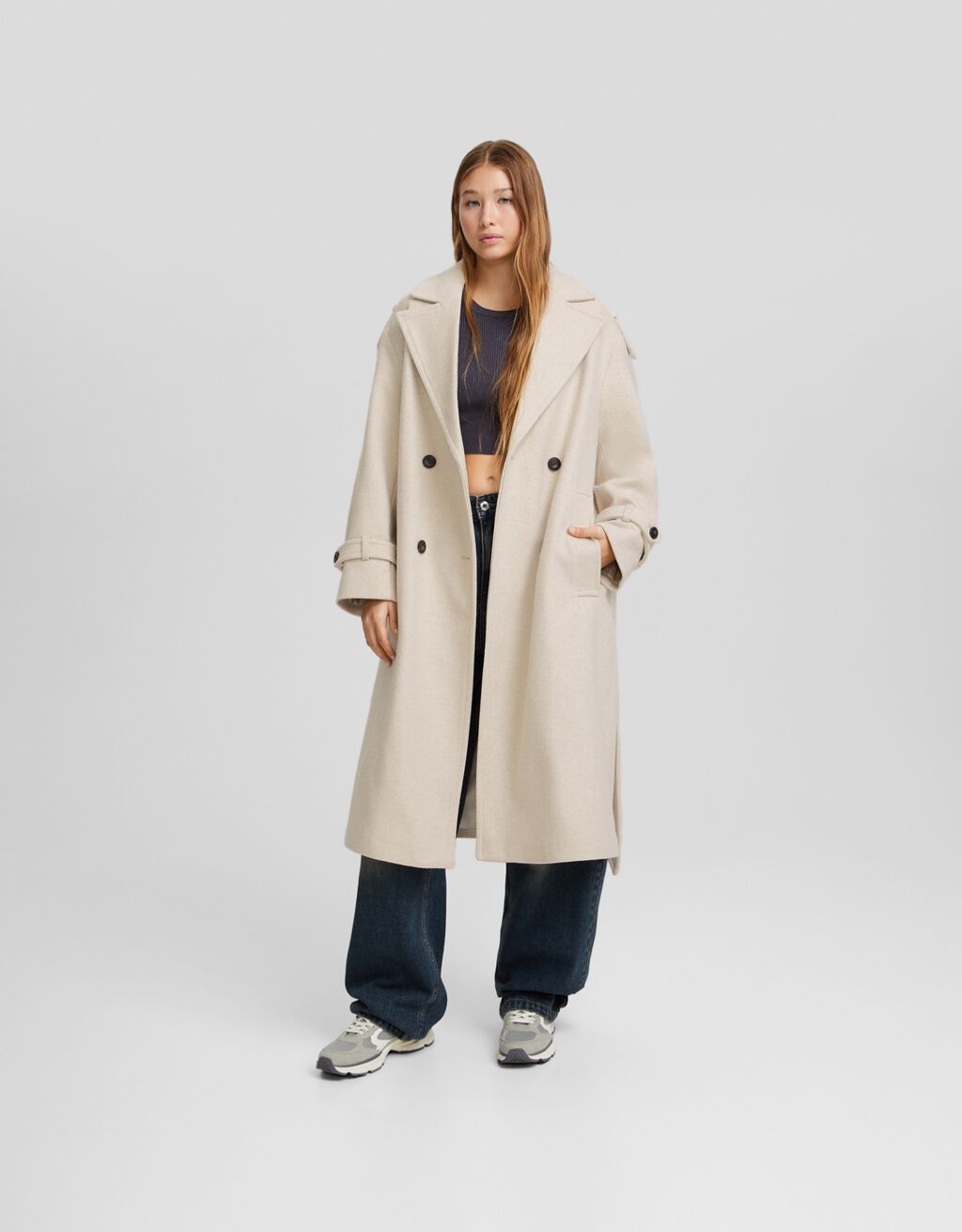 Trench coat em mistura de lã