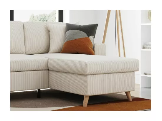 Canapé d'angle 4 places réversible et convertible Maria scandinave en velours côtelé fin - Beige - L227 x 147 x 89cm - Loungitude