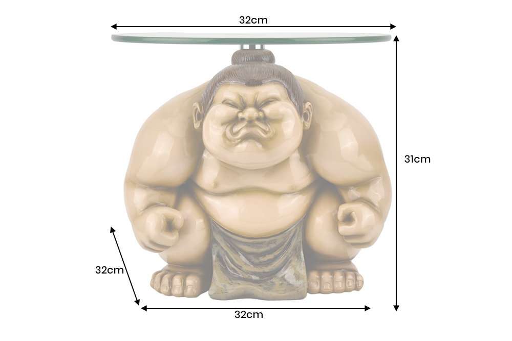 Runder Beistelltisch SUMO 30cm natur beige Skulptur handmade