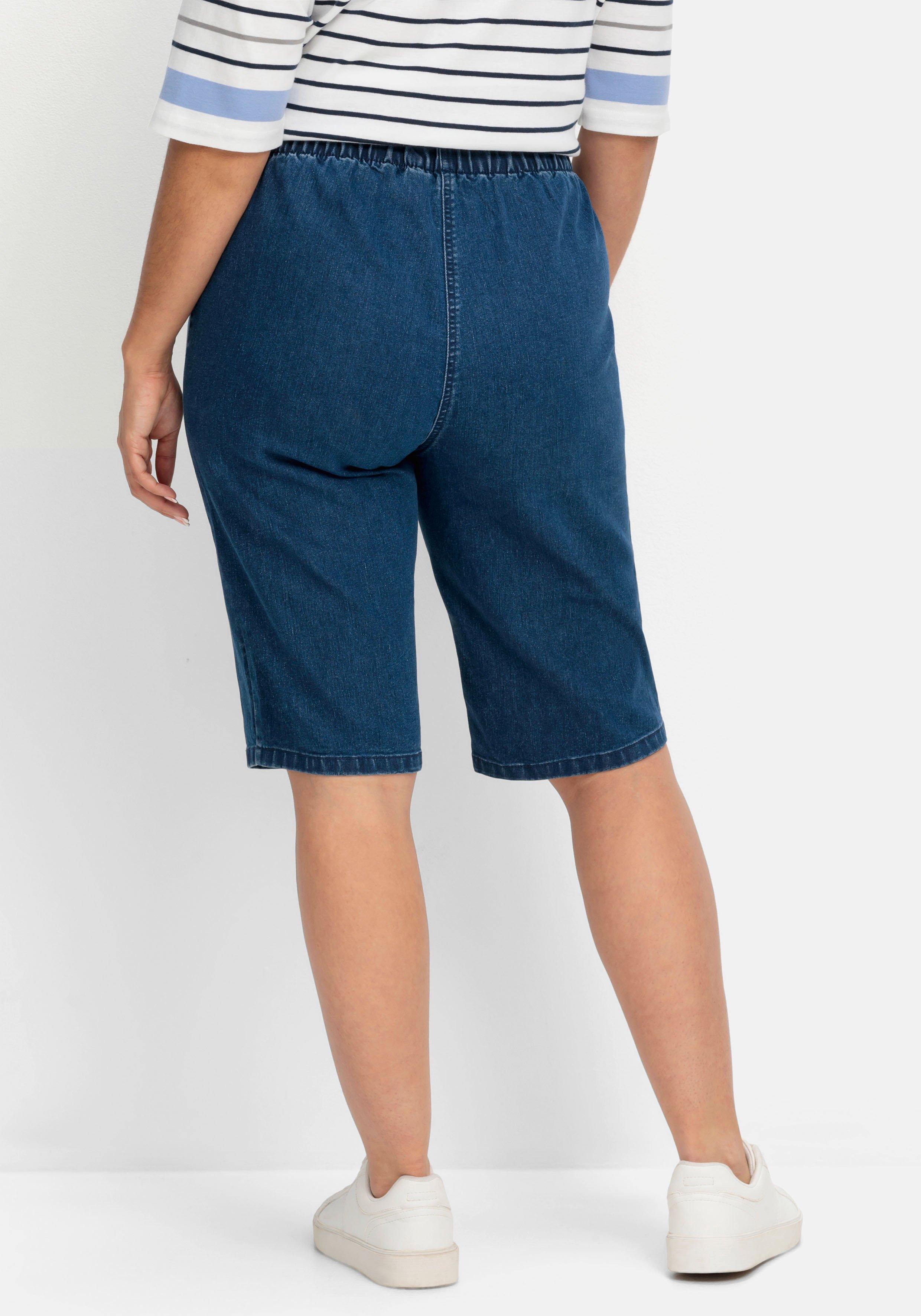 Schmale Jeans-Bermudas, mit Gummibund