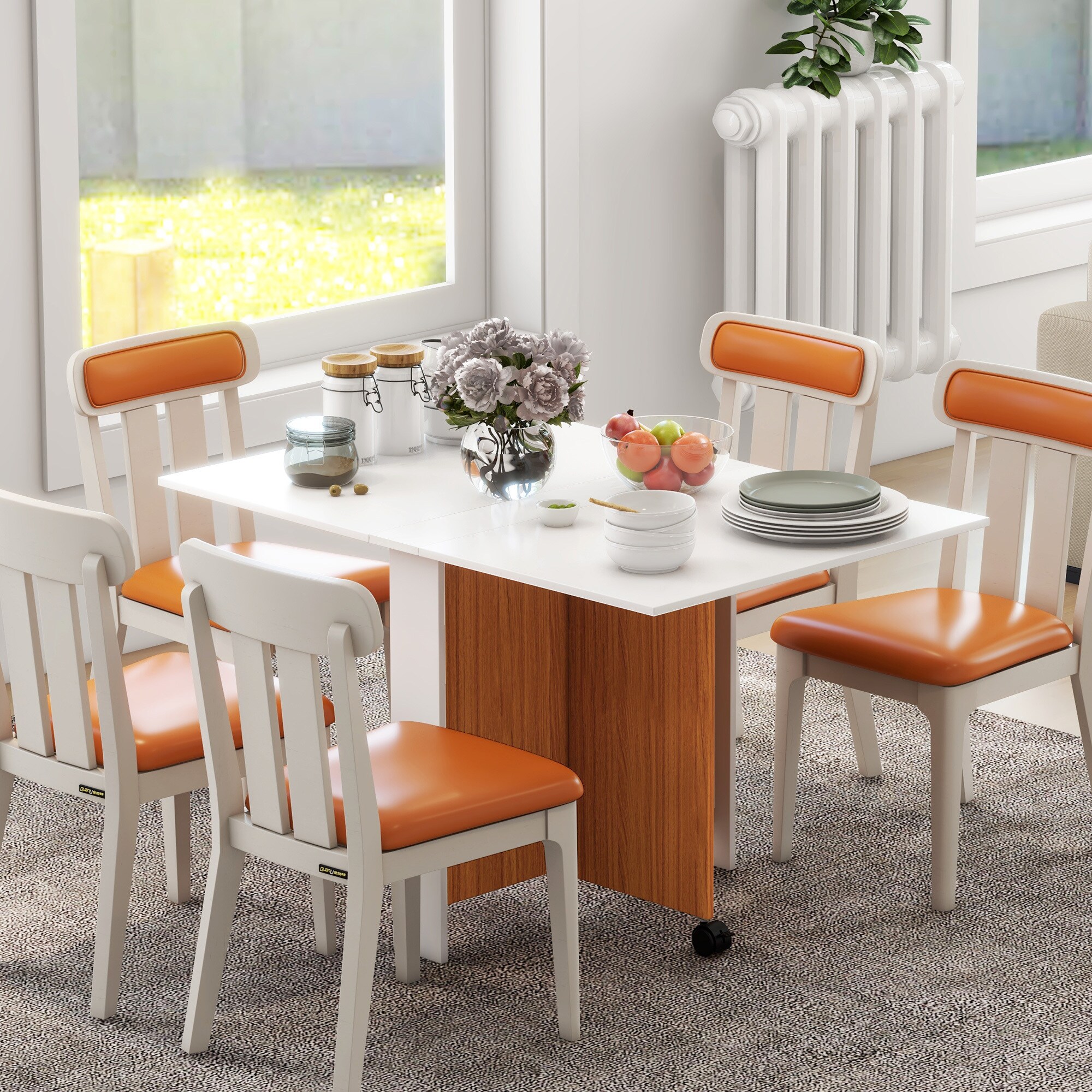 HOMCOM Klapptisch mit klappbarer Tischplatte weiß, natur 120L x 80B x 73H cm