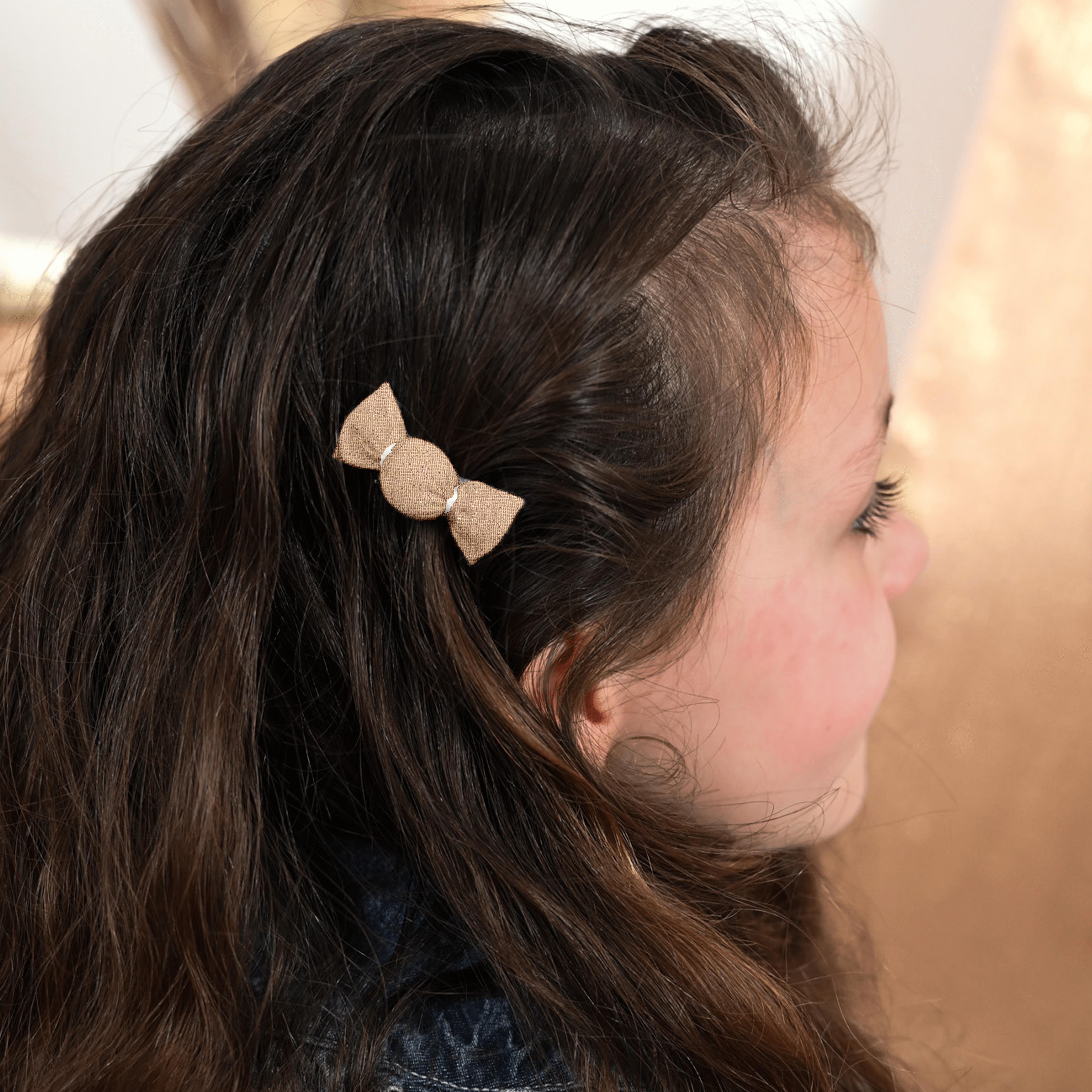 Petite Barrette Mini Bonbon Gaze Pailletée Camel