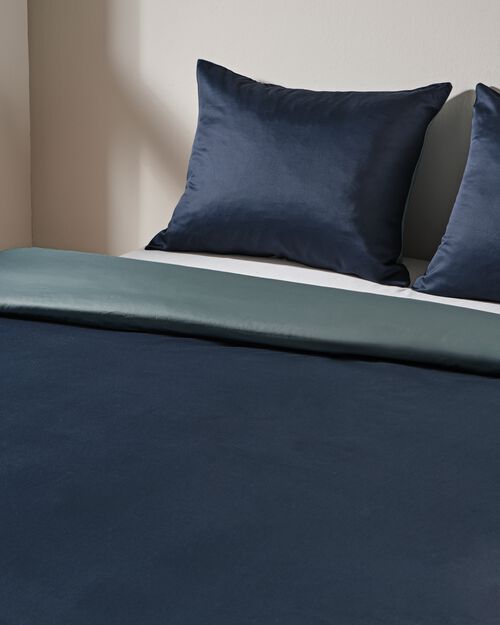 housse de couette satin 200x200/220 uni bleu/gris