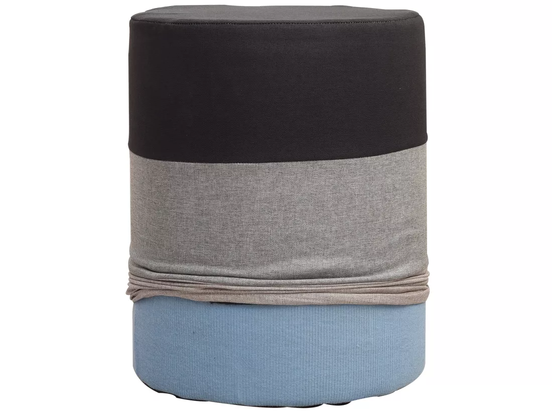 Pouf Assise Pouffe Tissu Rond Gris Blanc Vintage 45x35x35