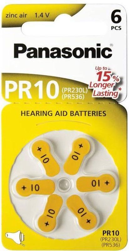 Panasonic - Hoorbatterij Pr10 - 6-pack - Knoopcel