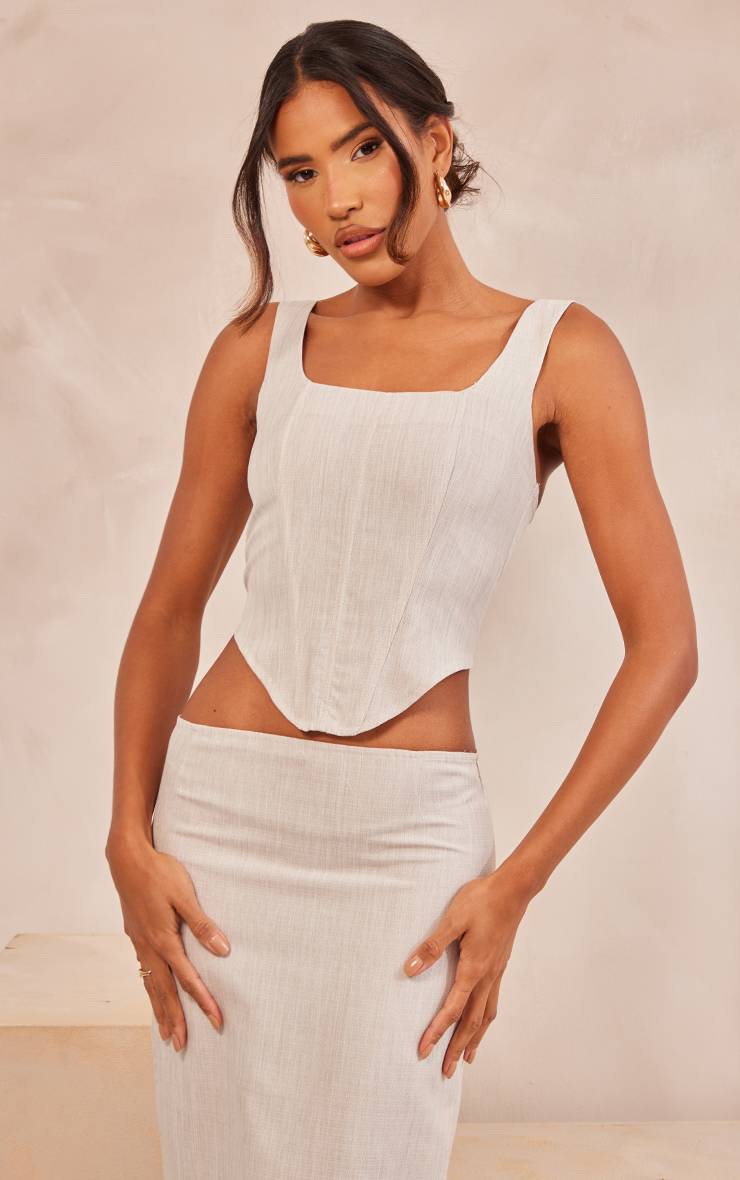 Gris Pierre Corset À Décolleté Plongeant Effet Lin