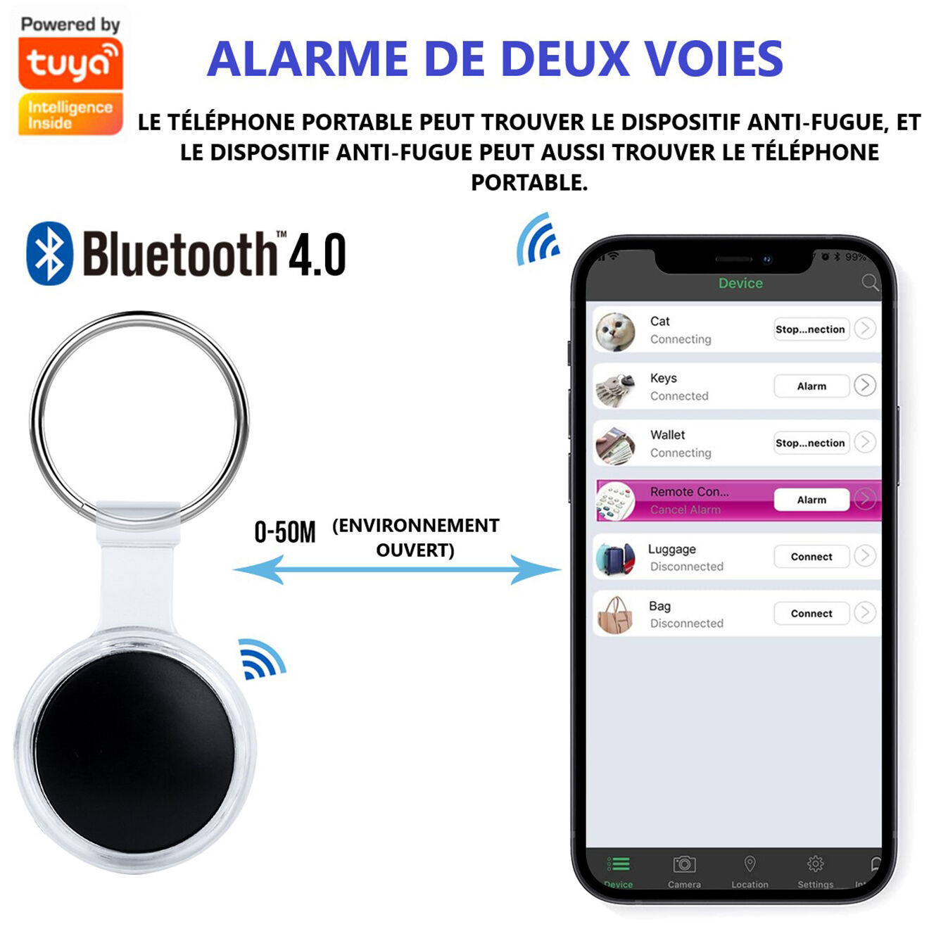Onamaste Localisateur bluetooth anti-perte noir