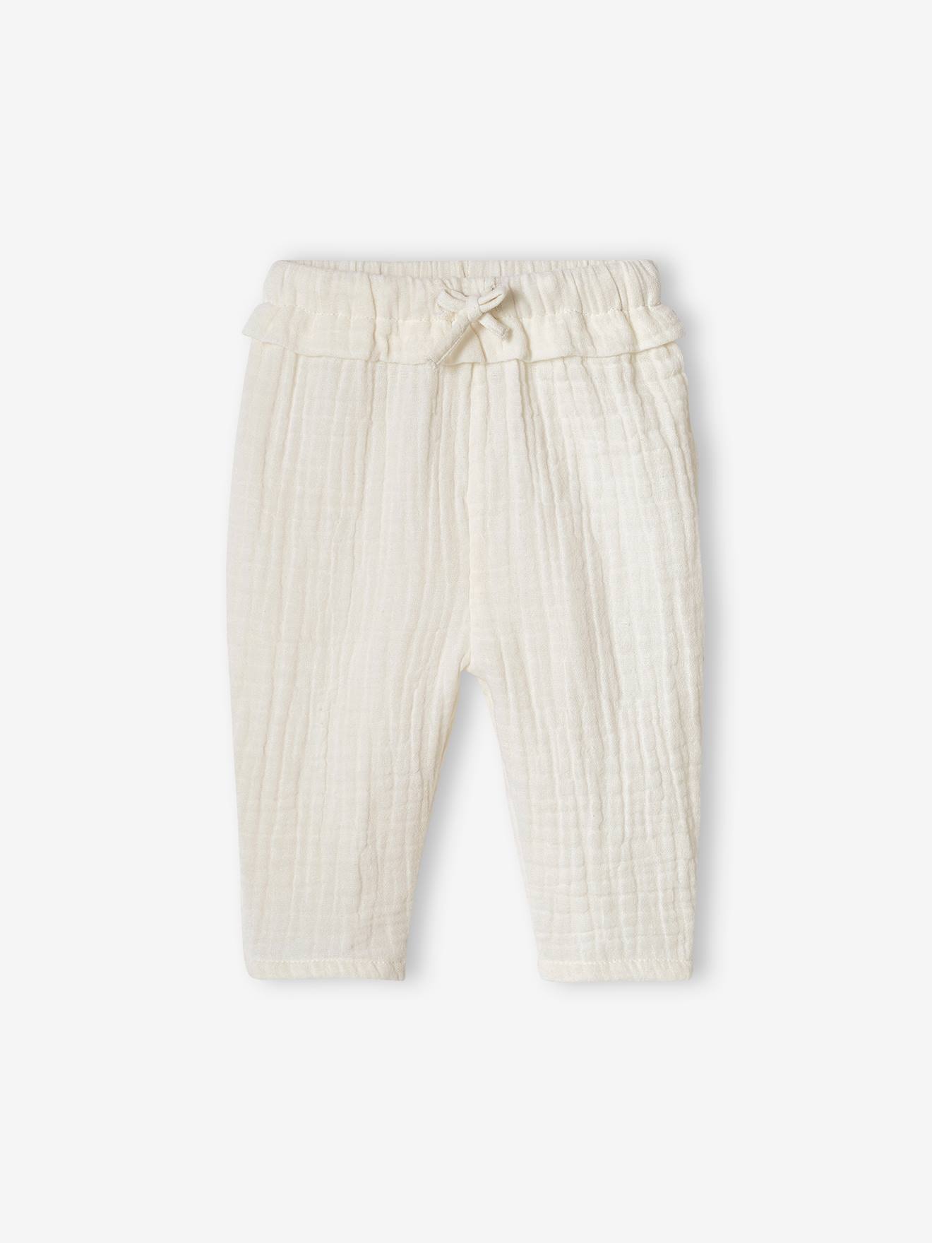 Calças de chiffon de algodão para bebê, rosa claro