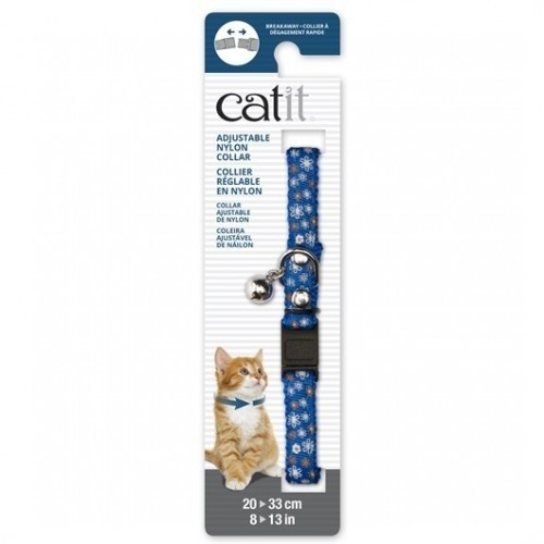 Coleira de nylon com sino para gatos, cor azul/floral