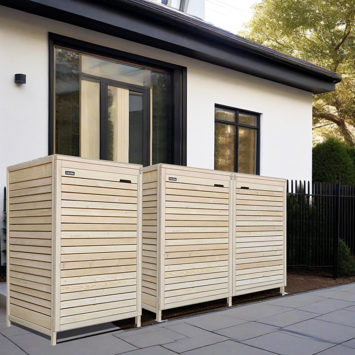 Mülltonnenbox Roma für 3 Tonnen 240L Mülltonnenverkleidung aus Holz naturbelassen Müllcontainer Mülltonnenschrank Mülltonne