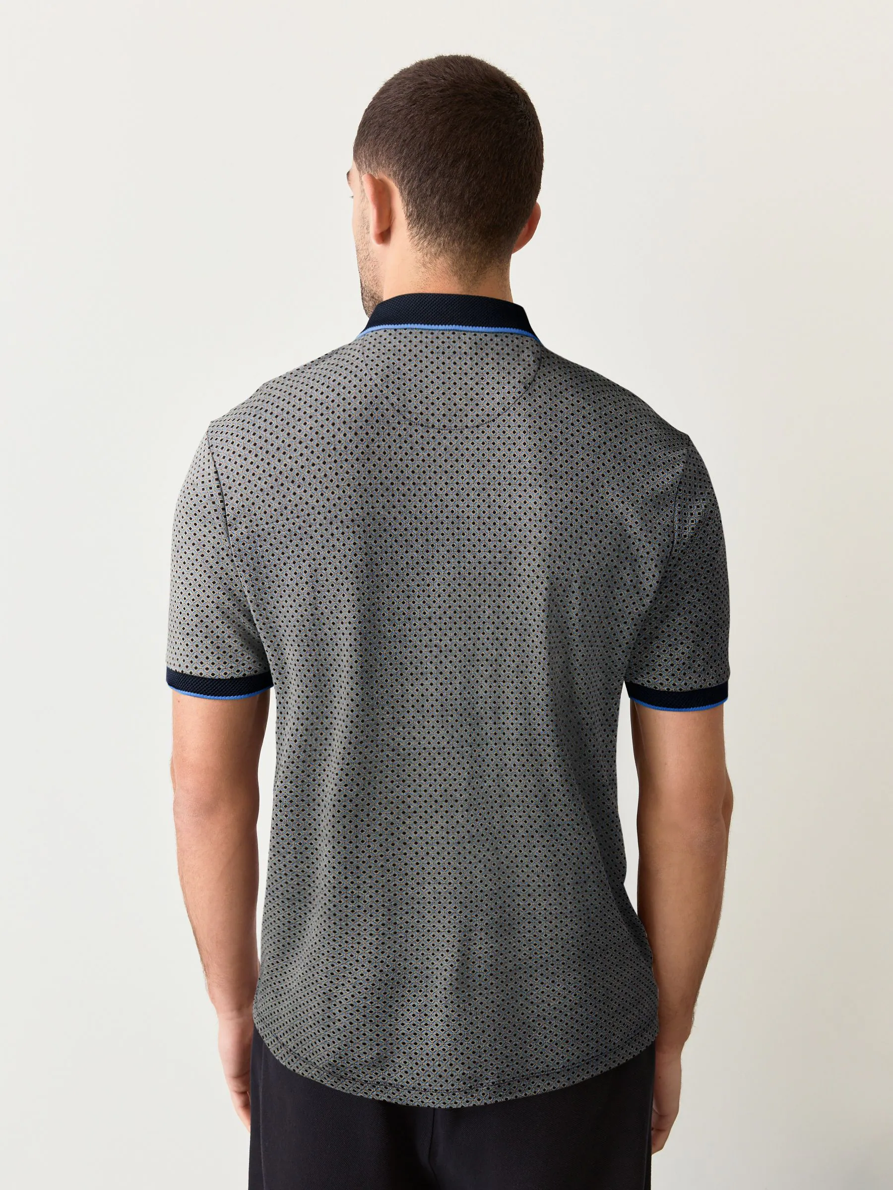 Blue marineblauw met geometrisch motief - Pattern Quarter Zip Polo Shirt