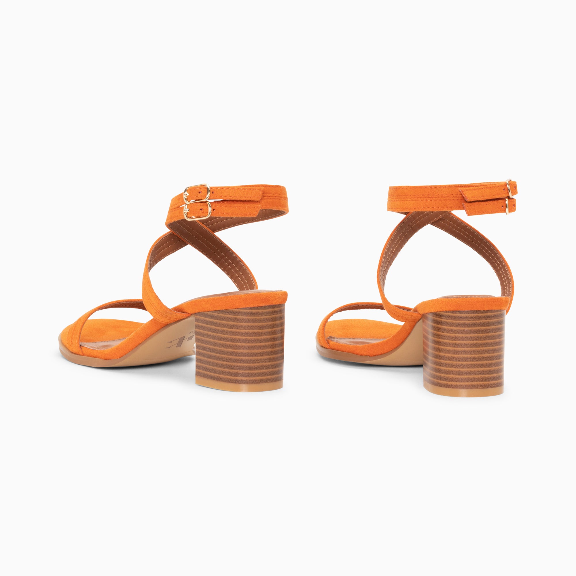 Sandales à talon, Compensées-Sandales à talon Bella orange à doubles brides
