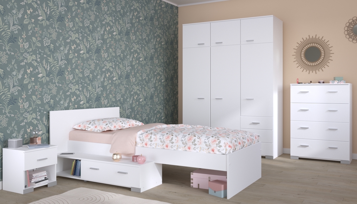 4-teiliges Kinderzimmer-Set GALAXY - weiß - 90x200 cm