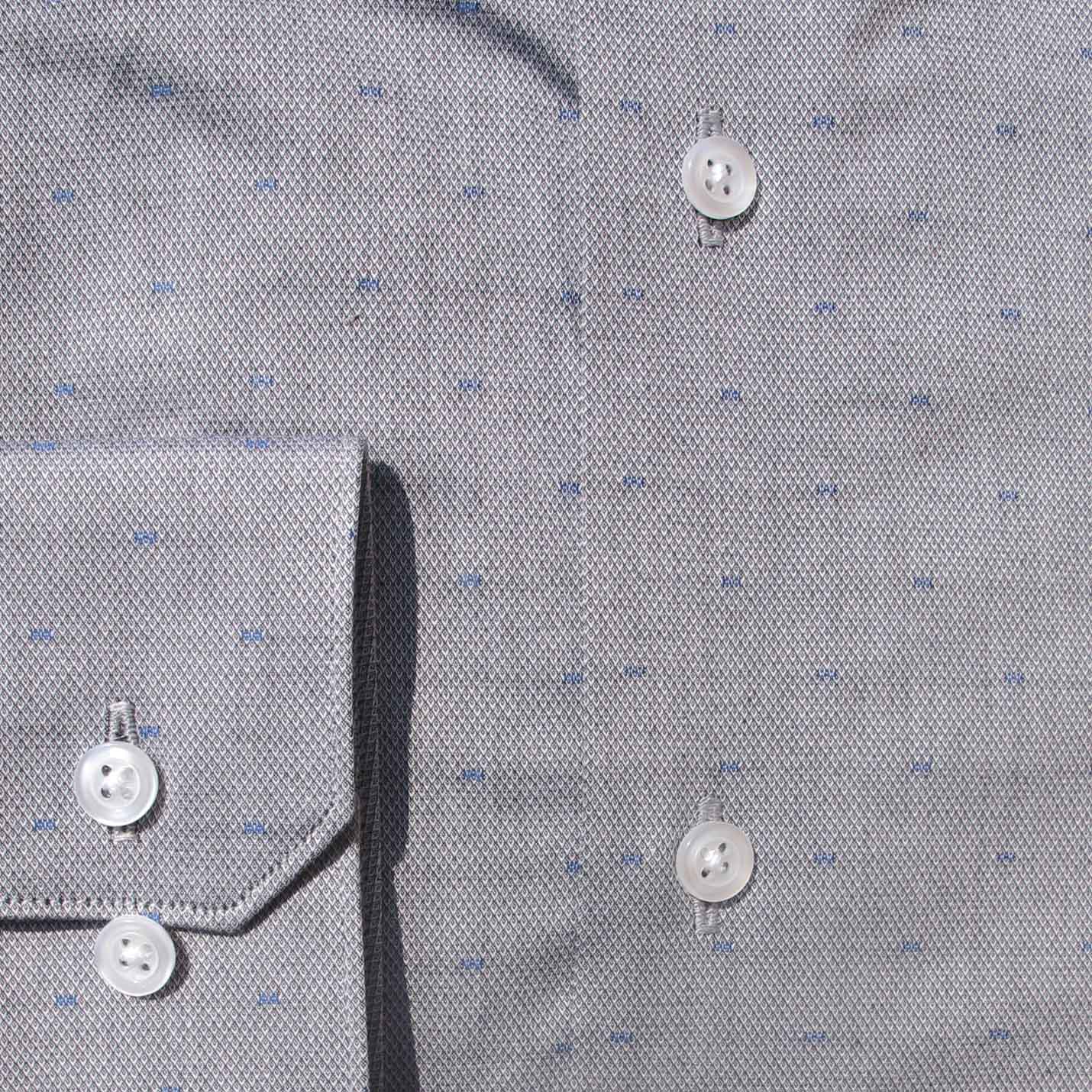 Chemise cintrée fantaisie gris motifs bleu