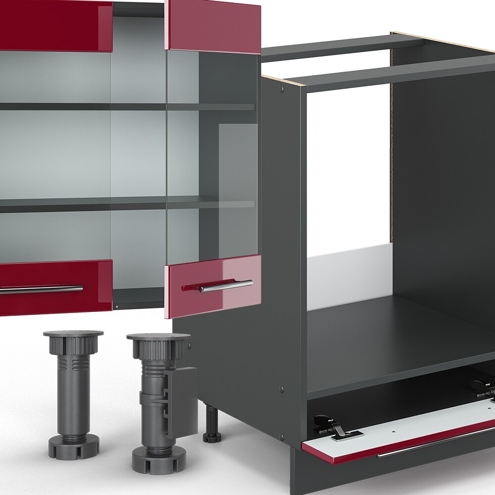 Vicco Küche Fame-Line 300 cm Küchenzeile Küchenblock Einbau Bordeaux Hochglanz