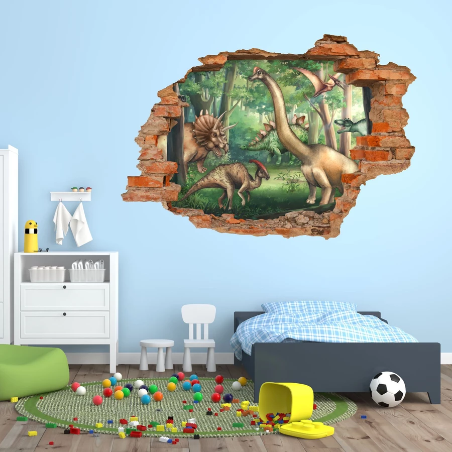 Nikima Wandtattoo 222 Wandtattoo Dinowelt - Loch in der Wand bunt