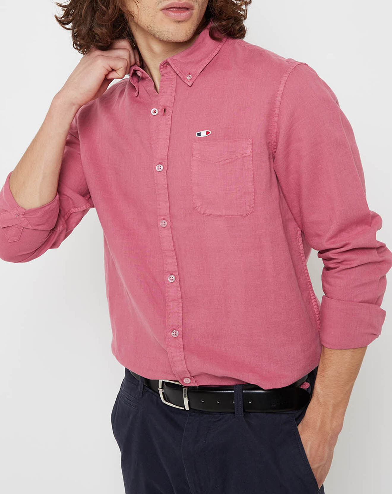 Oxbow Chemise droite en Lin & Coton Crikin rouge clair