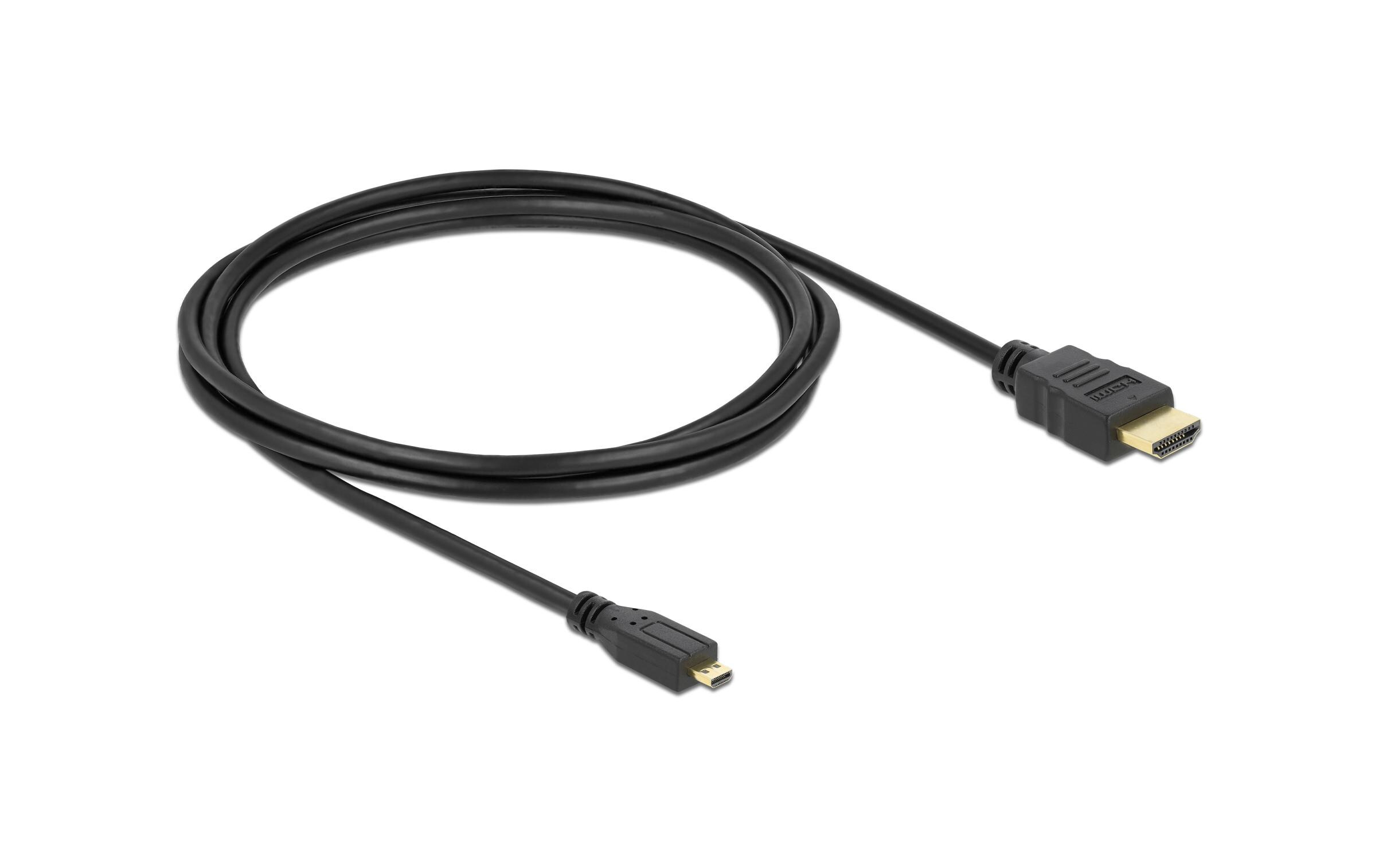 Kabel HDMI - Micro-HDMI (HDMI-D), 2 m, SchwarzDelock Kabel High Speed HDMI mit Ethernet A/D Stecker/Stecker 2 m