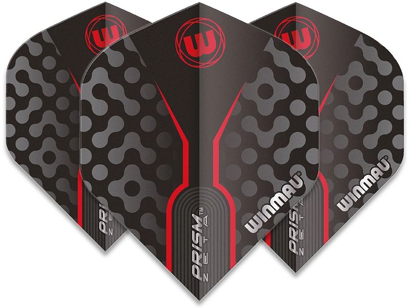 Winmau Dartflight Prism Zeta, Schwarz / Rot, 3 Stück Profi-Flights mit einem coolen Design