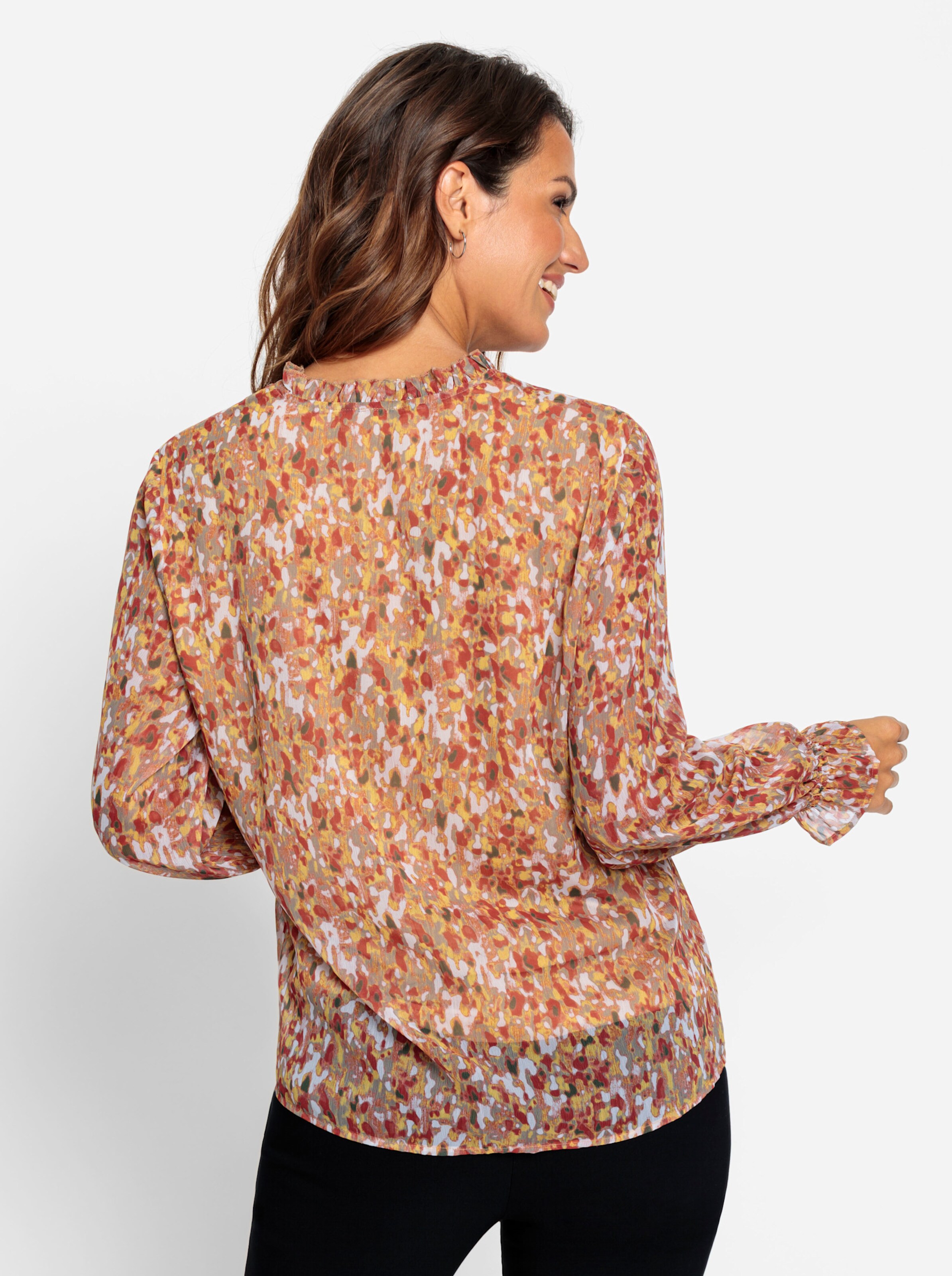 Bluse in schlamm-papaya-bedruckt