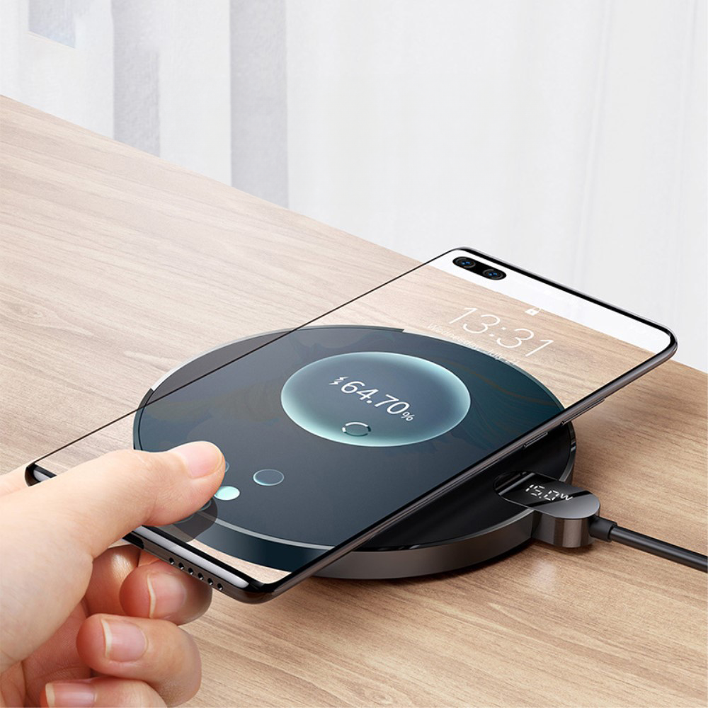 (15W) Qi Wireless Charger Induktionsladegerät mit LED Display - Schwarz