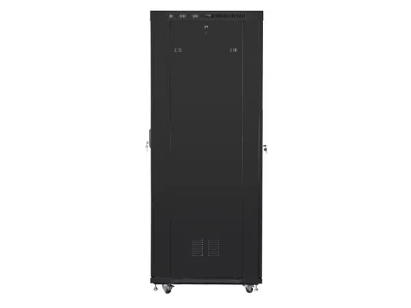 Lanberg FF01 series V2 - Rack kabinet - flad pakke, LCD, med netdør, 600x1000 - med 6 køleblæsere - fritstående - RAL 9004, sort - 42U - 19