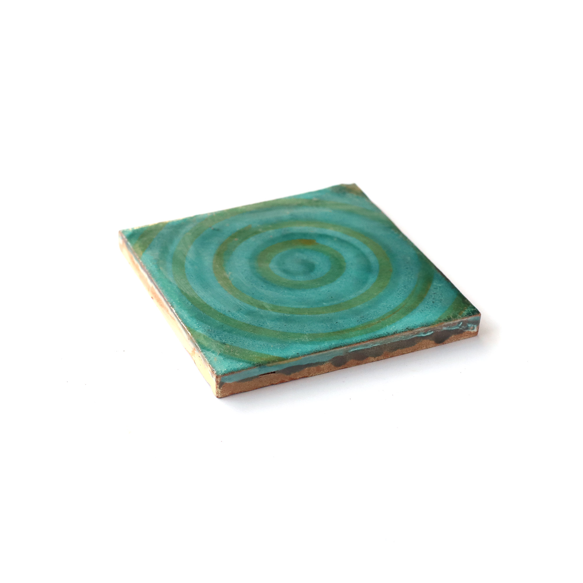 Kachel rond, grün, blau, T 10 cm, B 10 cm, H 1 cm von fischer's lagerhaus