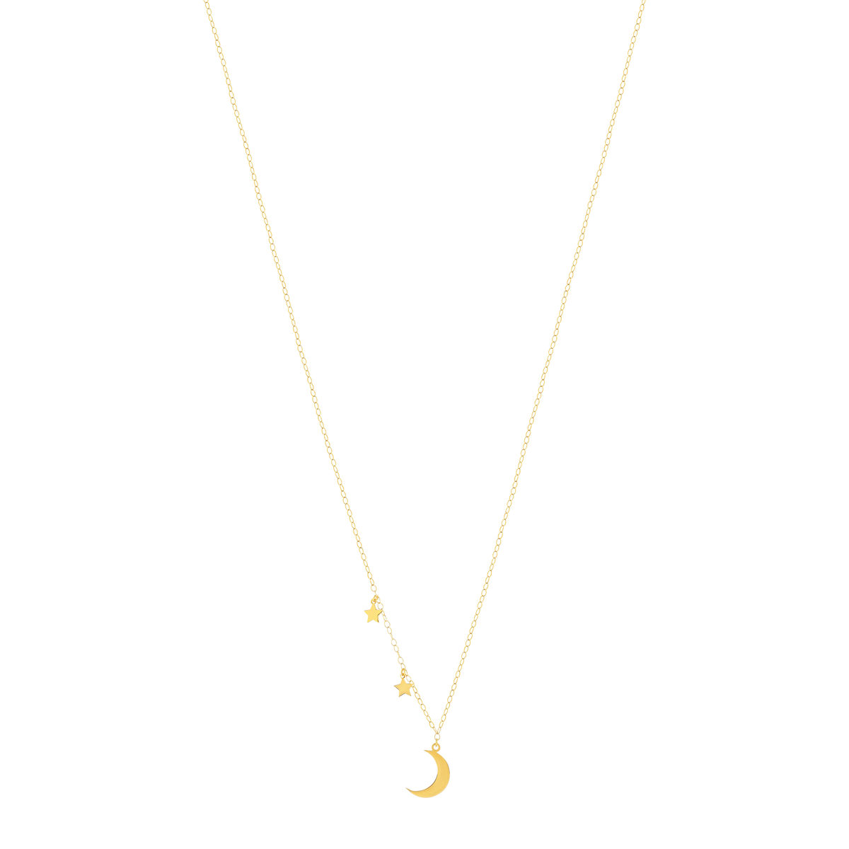 Collier or jaune 750 45 cm motif 2 étoiles et 1 lune