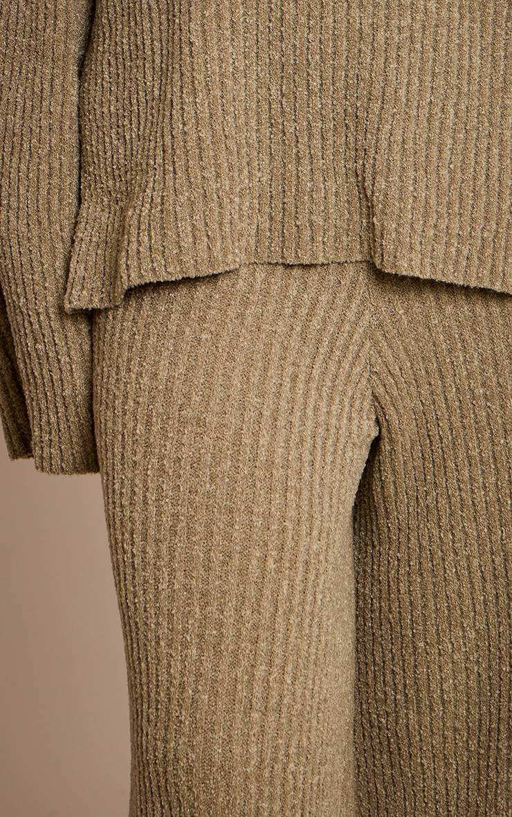 Kaki Pantalon Large En Maille Bouclée Côtelée Grande Taille