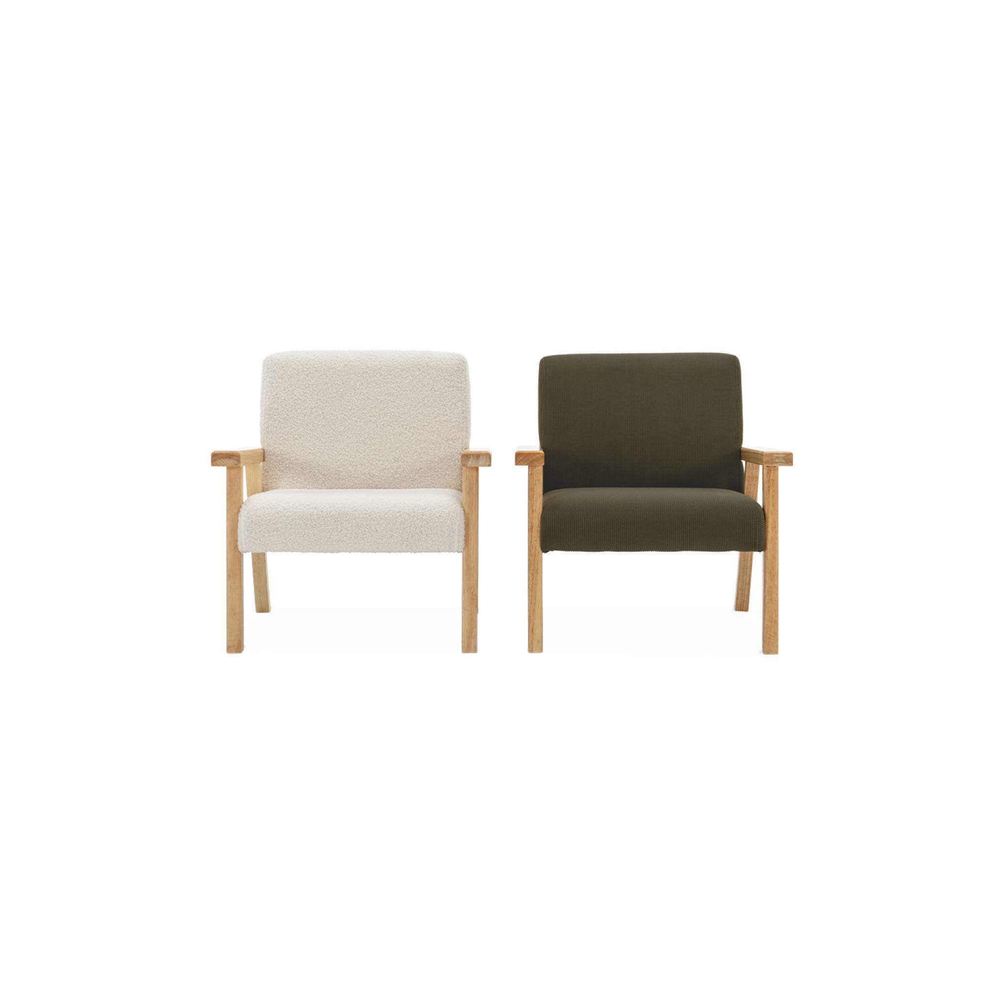 Fauteuil enfant en bois et velours côtelé kaki. Isak l 47 x p 43.5 x h 50cm