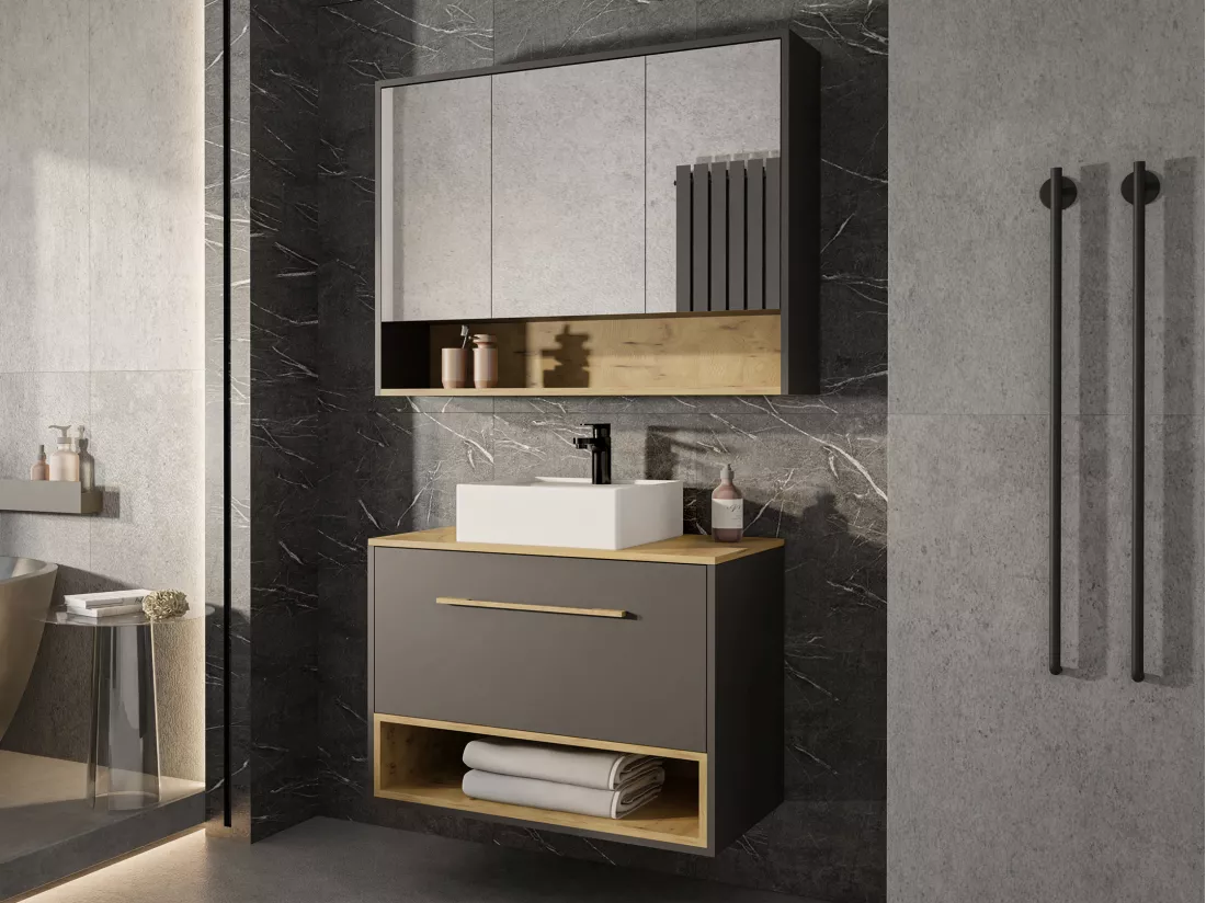 Meuble de salle de bain suspendu anthracite avec vasque à poser - 80 cm - YANGRA