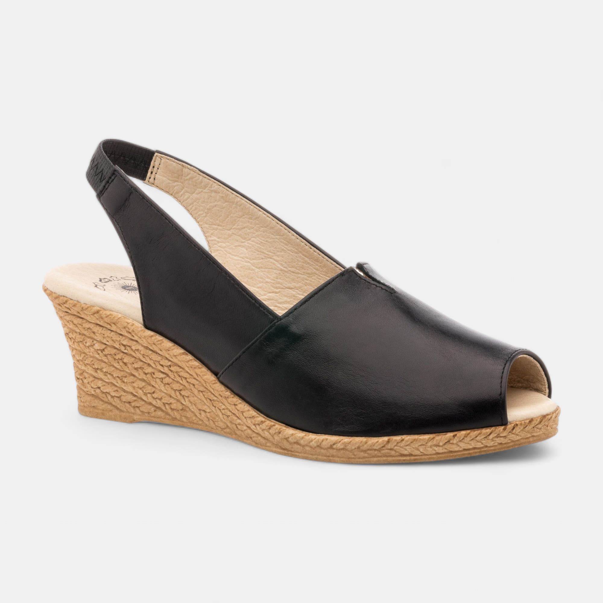 Nu-pieds à talon compensé Femme en cuir noir